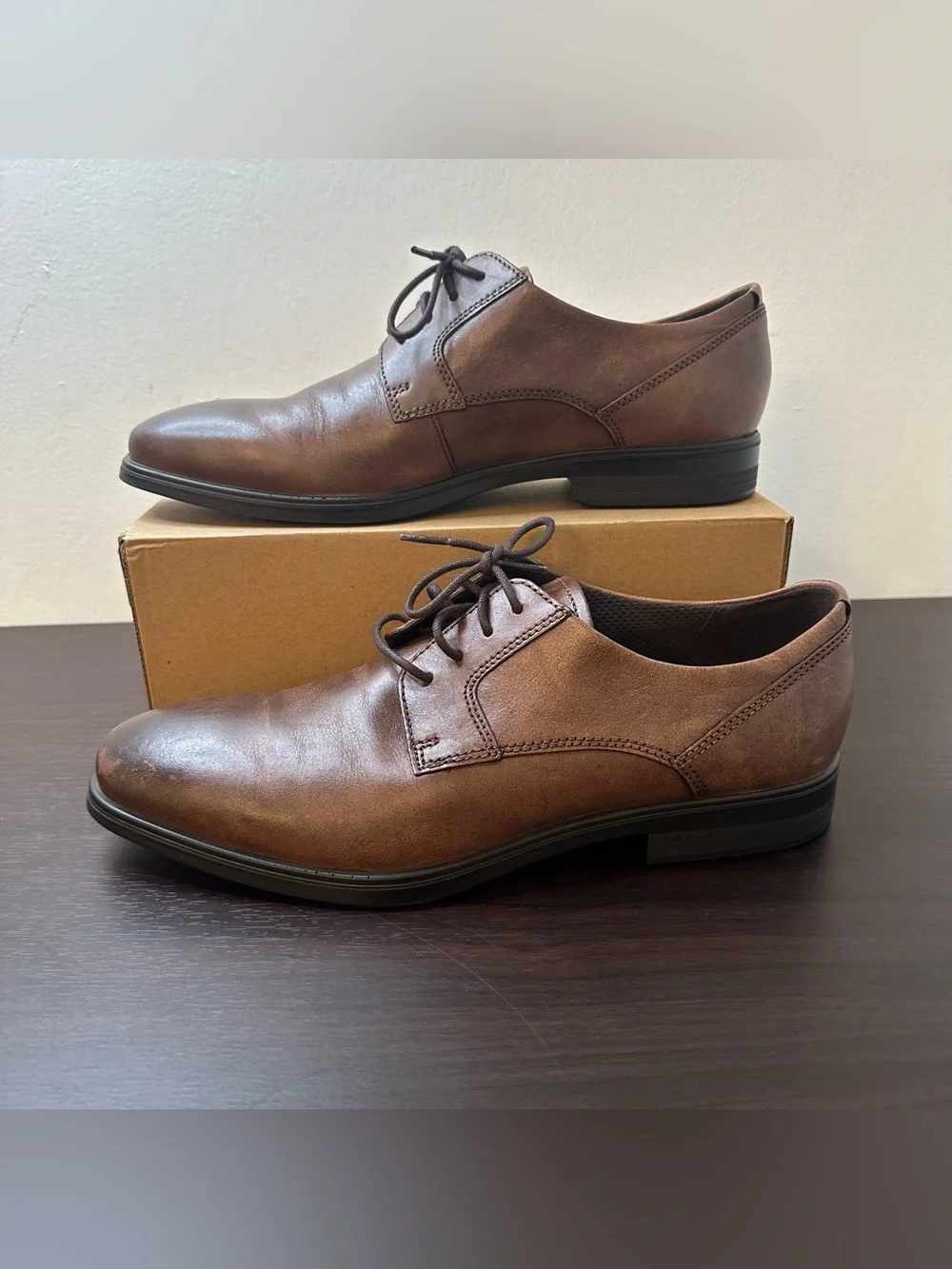 ECCO Queenstown Brown Leather Lace-Up Derby Oxford Shoes Size EU 44 US 10-10.5